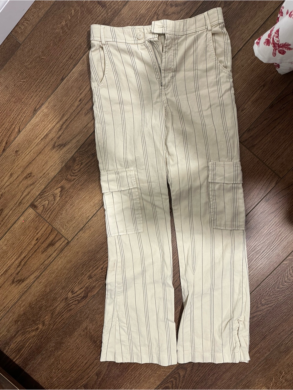 Zara Cream Pinstripe Cargo Pants with Black Stripes